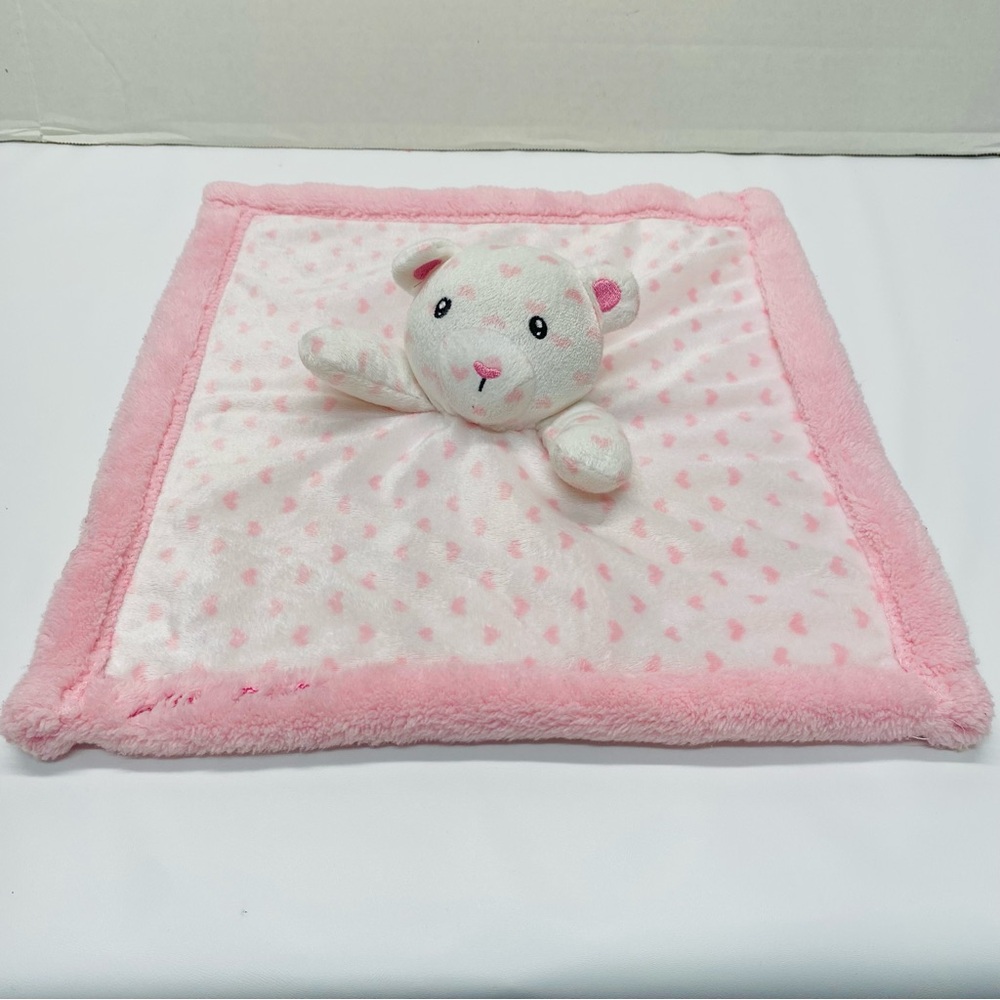Betsey Johnson Teddy Bear Lovey White Pink Hearts Baby Plush Security Blanket